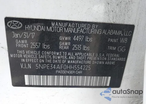 2017 Hyundai Sonata Sport from USA, damaged, VIN 5NPE34AF0HH554225